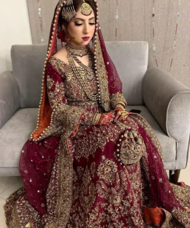 Enchanting Deep Red Bridal Lehenga Choli Set in Cotton Net with Adda Work