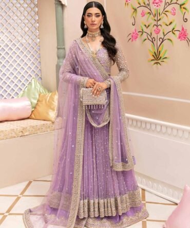 Hand-Embellished Net Pishwas with Korean Raw Silk Sharara and Sequined Dupatta