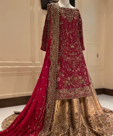 Red Net Ensemble with Zurbuff Lehnga and Dupatta