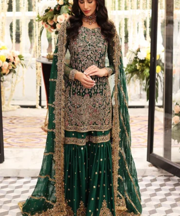 Dark Green Gharara Kameez for Pakistani Mehndi Wear
