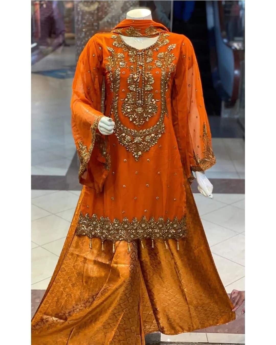 Chiffion handmade embroiderd shirt with banarsi plazo - Image 6