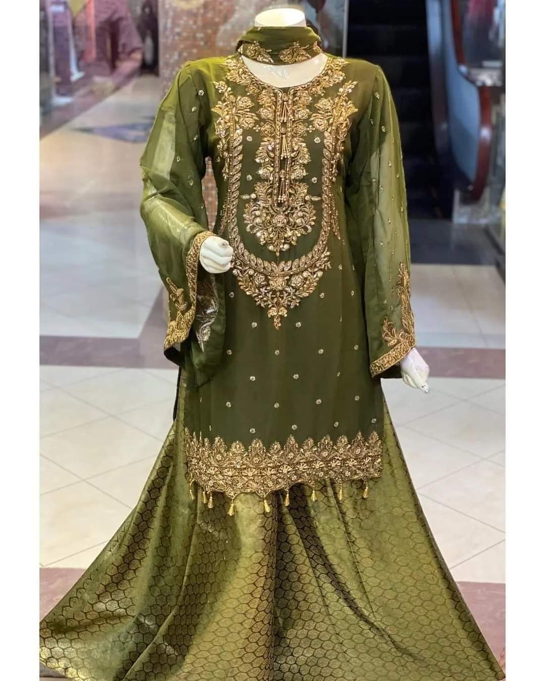 Chiffion handmade embroiderd shirt with banarsi plazo