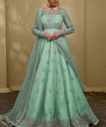 Embroidered Organza Light Green Eid Lehenga Choli