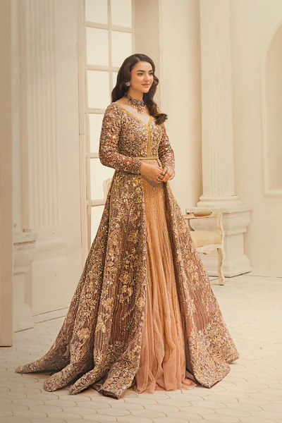 Walima Dress in Plum Bridal Gown Lehenga - Image 2