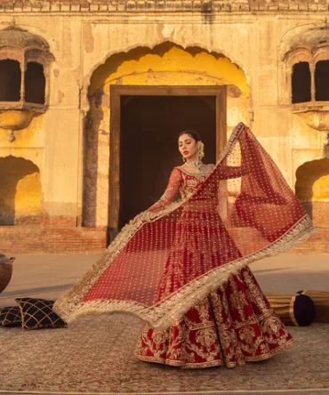 Red Lehenga and Choli Raw Silk Pakistani Bridal Dress