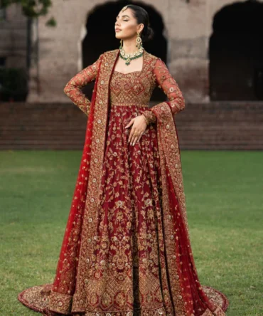 Maroon Red Pishwas and Lehenga Pakistani Bridal Dress