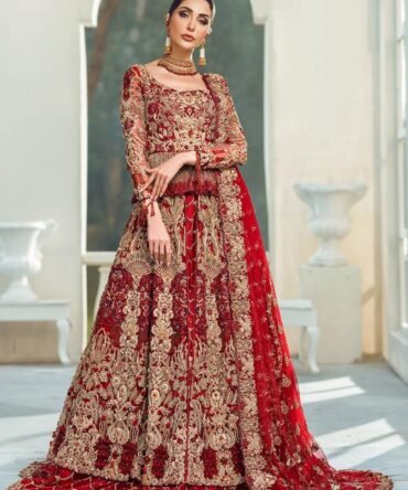 Designer Pakistani Bridal Dress in Embellished Zardozi Worked Maroon Color Lehenga Choli in Peplum Style for Pakistani Bride in Barat Wear