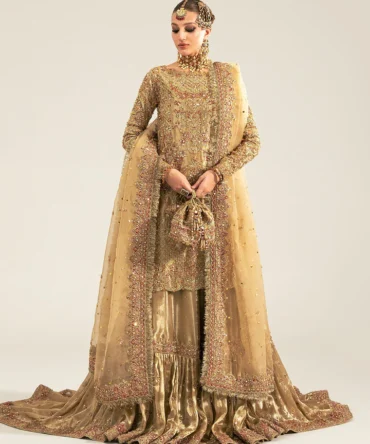 Pakistani Bridal Dress in Tissue Shirt Gharara Style