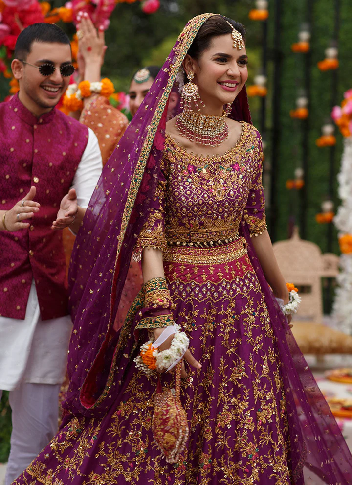 Pakistani Bridal Aubergine Purple Color Lehnga Choli for Wedding for Malik Wears - Image 8