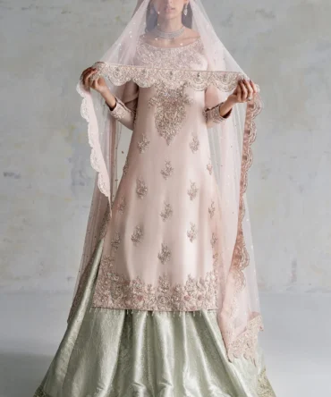 Embellished Nikkah Dress in Royal Lehenga Kameez Style