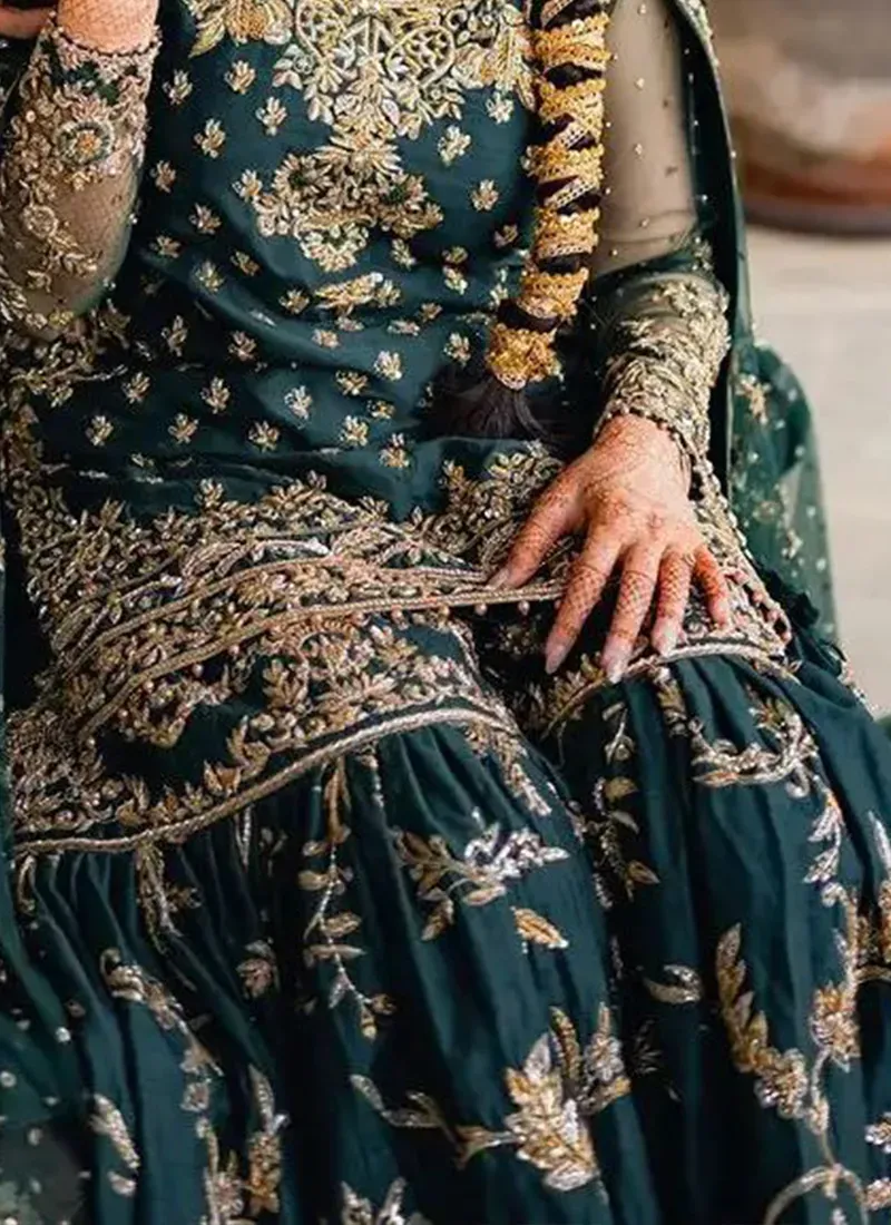 Radiant in Green 🌿 Bridal Sharara Dreams for Mehndi - Image 3