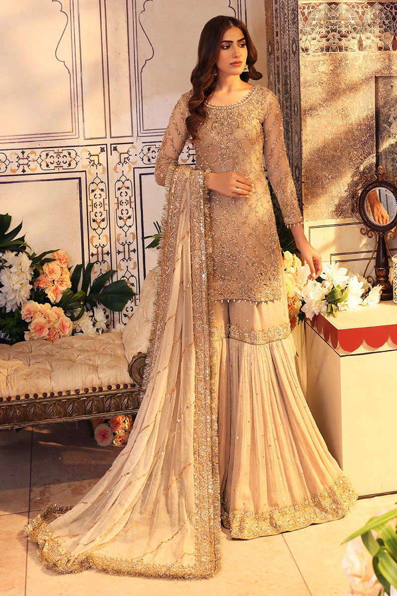Pakistani Bridal Dress in Gharara Kameez Dupatta Style for Nikkah - Image 6