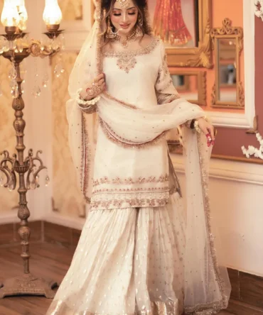 Off White and Golden Gharara for Nikkah