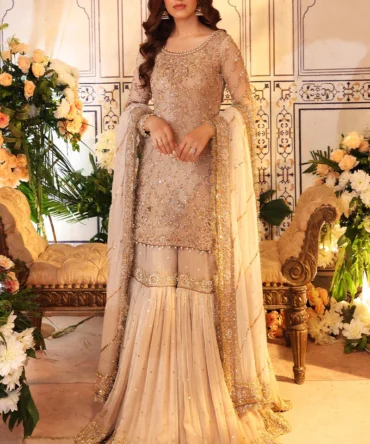 Pakistani Bridal Dress in Gharara Kameez Dupatta Style for Nikkah