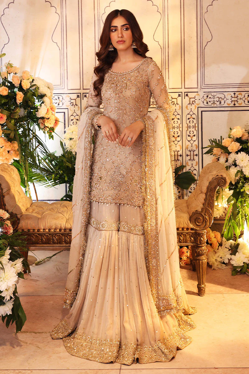 Pakistani Bridal Dress in Gharara Kameez Dupatta Style for Nikkah
