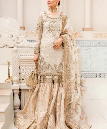 Pakistani Bridal Dress in Kameez and Gharara Style for Nikkah