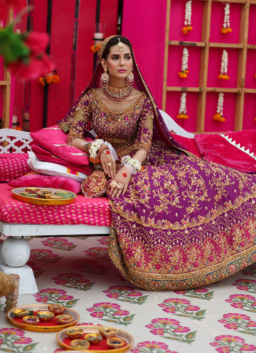 Pakistani Bridal Aubergine Purple Color Lehnga Choli for Wedding for Malik Wears - Image 5