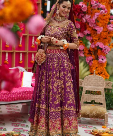 Pakistani Bridal Aubergine Purple Color Lehnga Choli for Wedding for Malik Wears