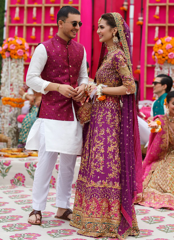 Pakistani Bridal Aubergine Purple Color Lehnga Choli for Wedding for Malik Wears - Image 6