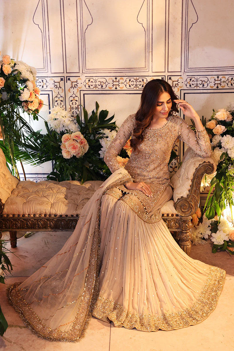 Pakistani Bridal Dress in Gharara Kameez Dupatta Style for Nikkah - Image 3
