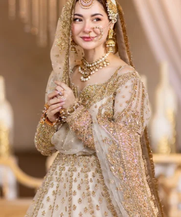 White and Gold Bridal Lehenga for Nikkah