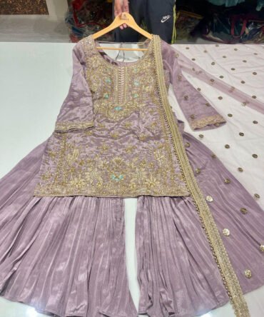 Dusty Lavender Sharara Suit with Dabka & Zardozi Work