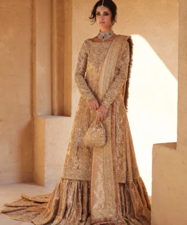 Malik Wears Hand-Embellished Gold Tissue Bridal Gharara