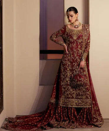 Red Hand-Embellished Bridal Farshi Gharara | Malik Wears Couture