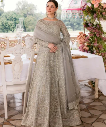 Grey Organza Lehenga Choli Hand Embellished Designer Festive Wear