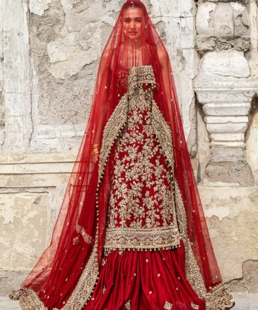 Malik Wears Regal Bridal Red Farshi Lehenga – Hand Embellished Naqshi, Stones & Cut-Dana
