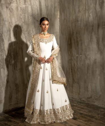 Royal Nikkah Dress for Bride in Pishwas Style