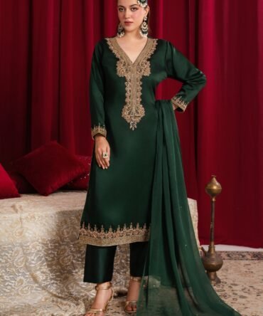 Shamooz Silk 3PC Suit for Women – Adda Work Party Wear Long Kurta Set
